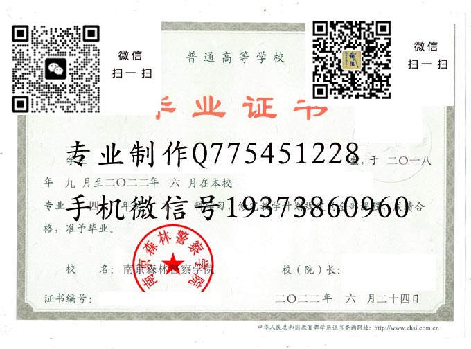 南京森林警察学院毕业证样本2022年全日制本科毕业证模版图片