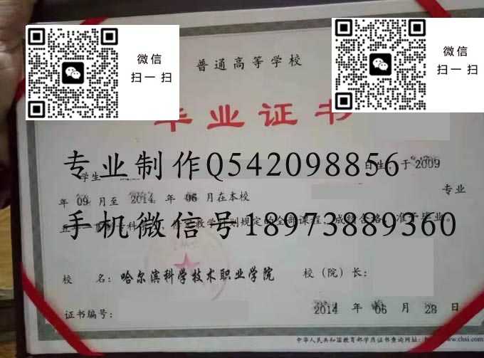 哈尔滨科学技术职业学院毕业证样本2014年全日制大专毕业证模版图片